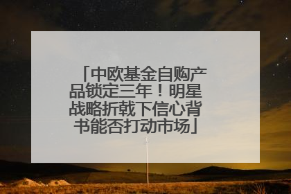 中欧基金自购产品锁定三年！明星战略折戟下信心背书能否打动市场