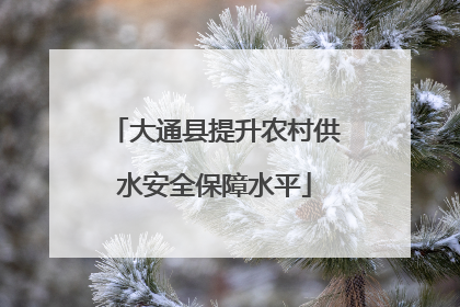 大通县提升农村供水安全保障水平