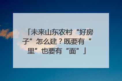 未来山东农村“好房子”怎么建？既要有“里”也要有“面”